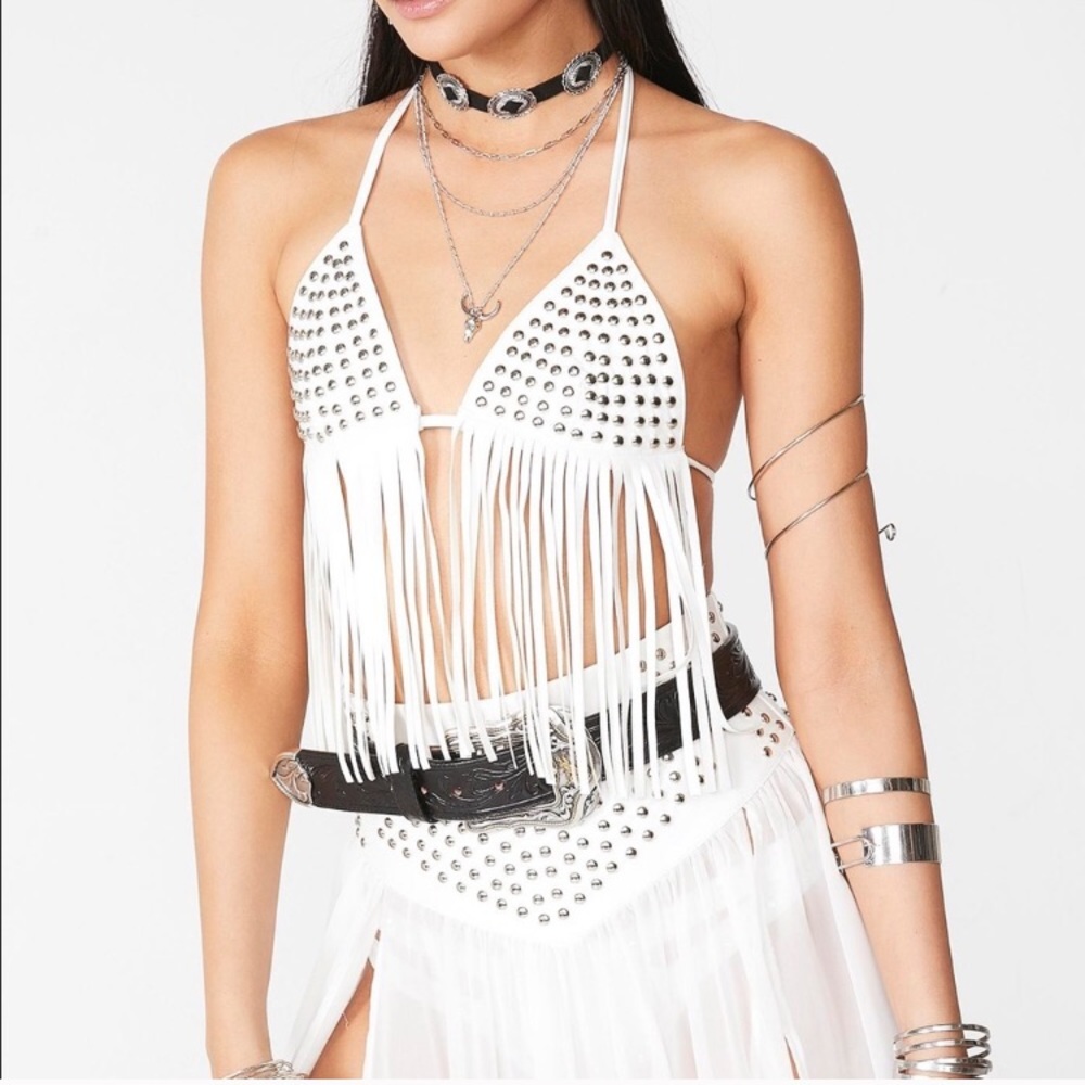 White Fringe Bra